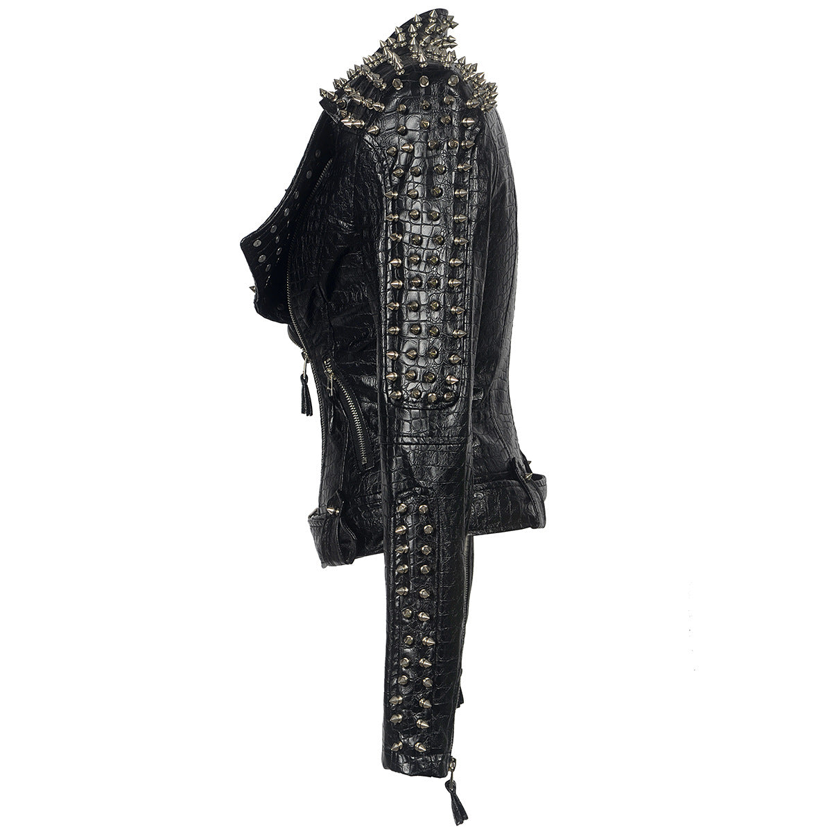 Women's Cropped Rock Punk PU Leather Jacket with Studs