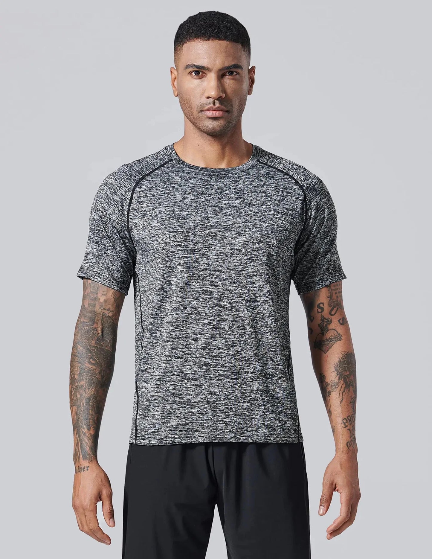 5 Pack Men’s Active Quick Dry Crew Neck T Shirts | Athletic Running Gym Workout Short Sleeve Tee Tops Bulk Light Gray/Gradient Red/Blue/Charcoal/Black Large