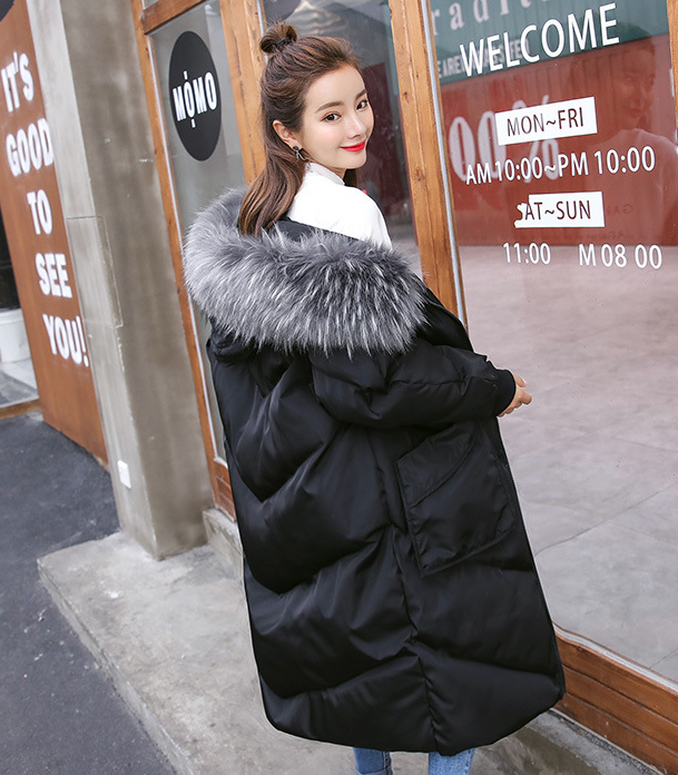 Maternity Cotton Jacket with Hood and Fur Collar