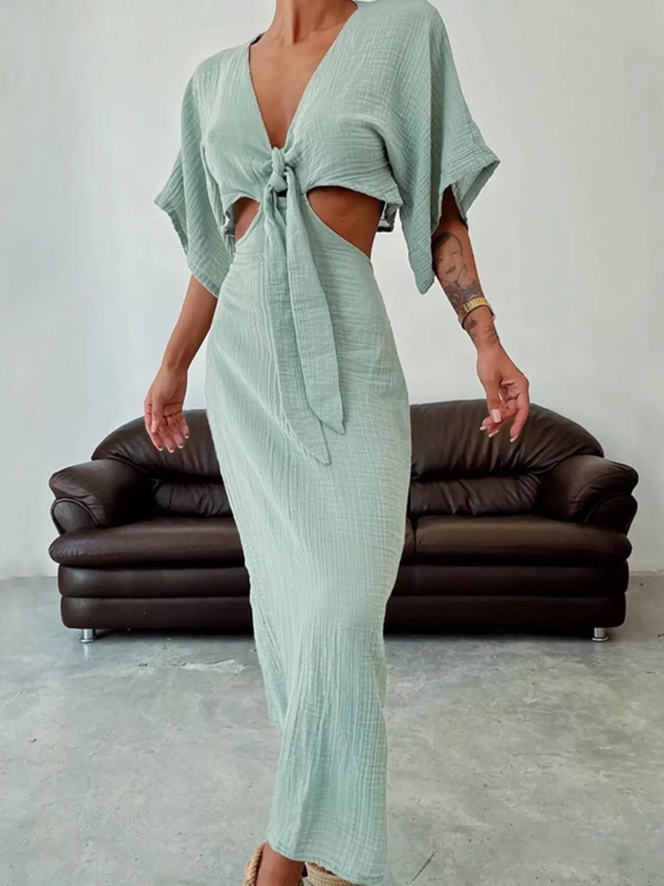 Tie Front Cutout Maxi Dress