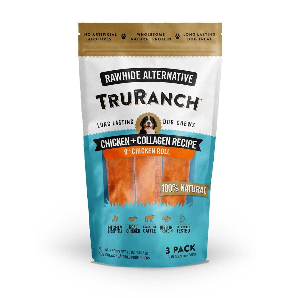 TruRanch Collagen 9" Chicken Rolls – Rawhide Free Dog Treats (10 oz)