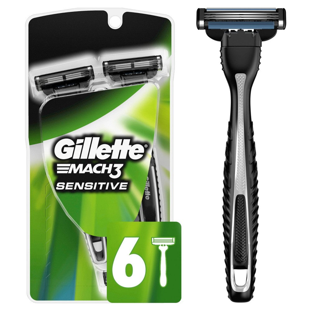 Gillette Mach3 Men’s Disposable Razor, Sensitive, 6 Razors