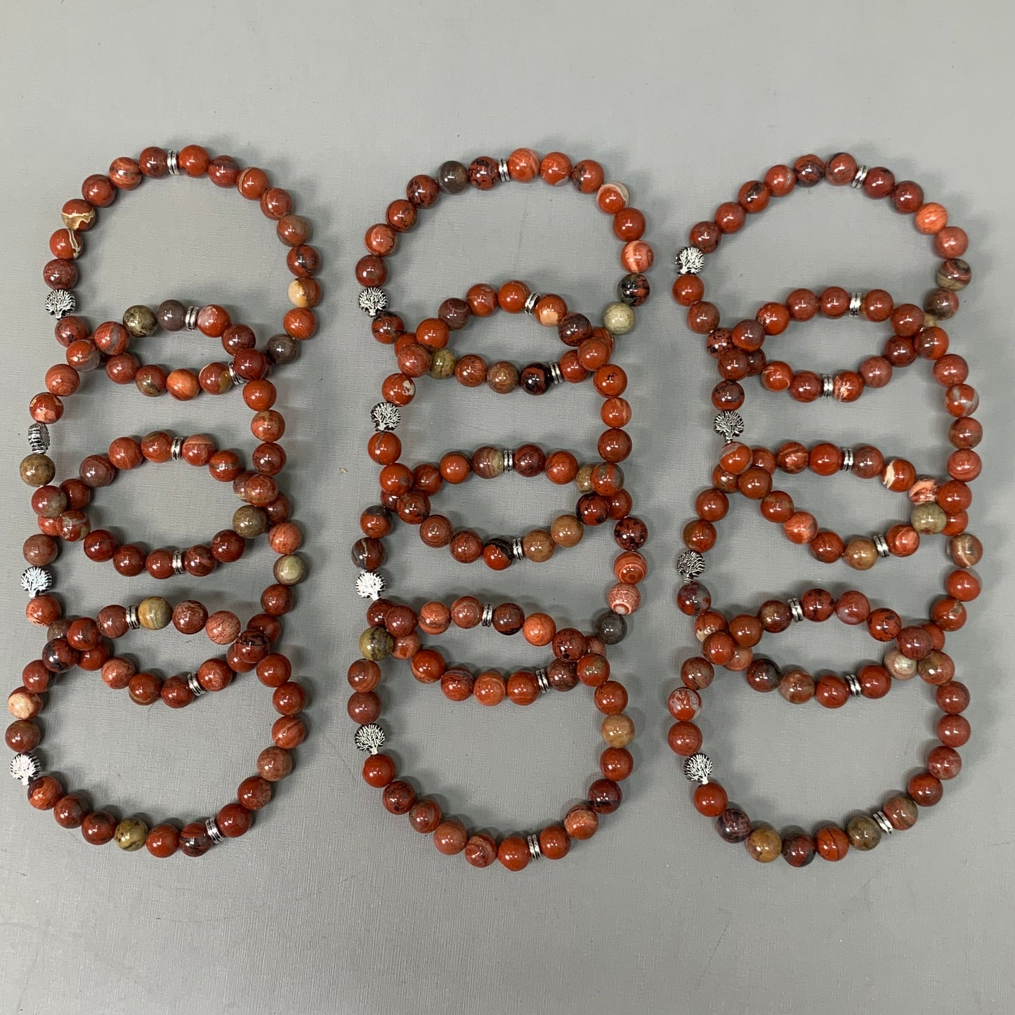 BEST WHOLESALE 12-PACK! Silver Tree Beaded Calm Jasper Crystal Bracelets 3"