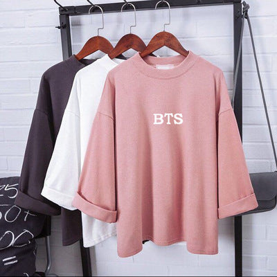 New Women's Loose Thin Solid Color T-Shirt Women's Student Wild Seven-Sleeve Tops Women
