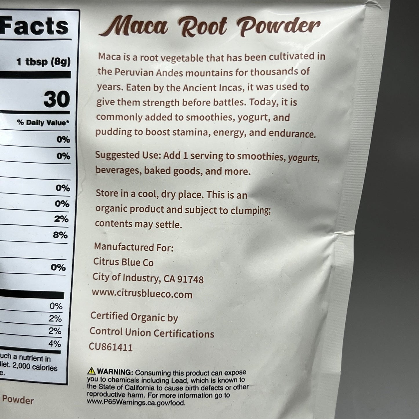 NUTRI-HUT Organic Maca Root Powder 16 oz Vegan, Non-GMO, Gluten Free BB 07/25