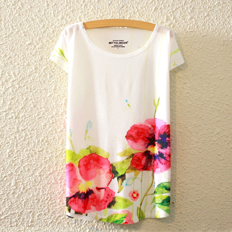 New Fashion Summer Harajuku Animal Cat Print Shirt O-Neck Short Sleeve T Shirt Women Tops White T-shirt