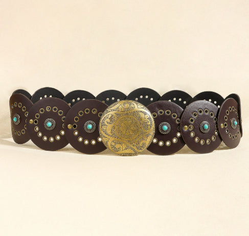 Waist Western Style Disc Personality Turquoise Air Eye Belt