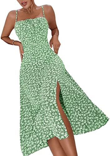 Sundresses - Floerns Women's Summer Split Thigh Spaghetti Strap Cami Midi Floral Dress