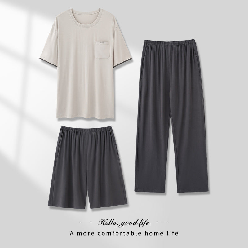 Men's Pajamas Thin Spring And Summer Modal Short-sleeved Trousers Three-piece Home Wear Suit