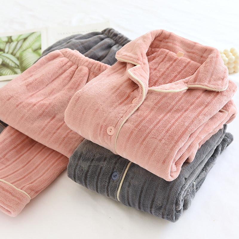 New Couple Autumn And Winter Flannel Beautiful Strip Home Wear