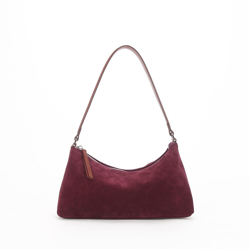 Retro Matte Top-grain Leather Niche Suede Shoulder Bag