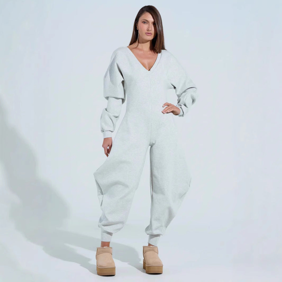 Sexy Long-sleeve Bodycon Jumpsuit With A Tight-fitting V-neck
