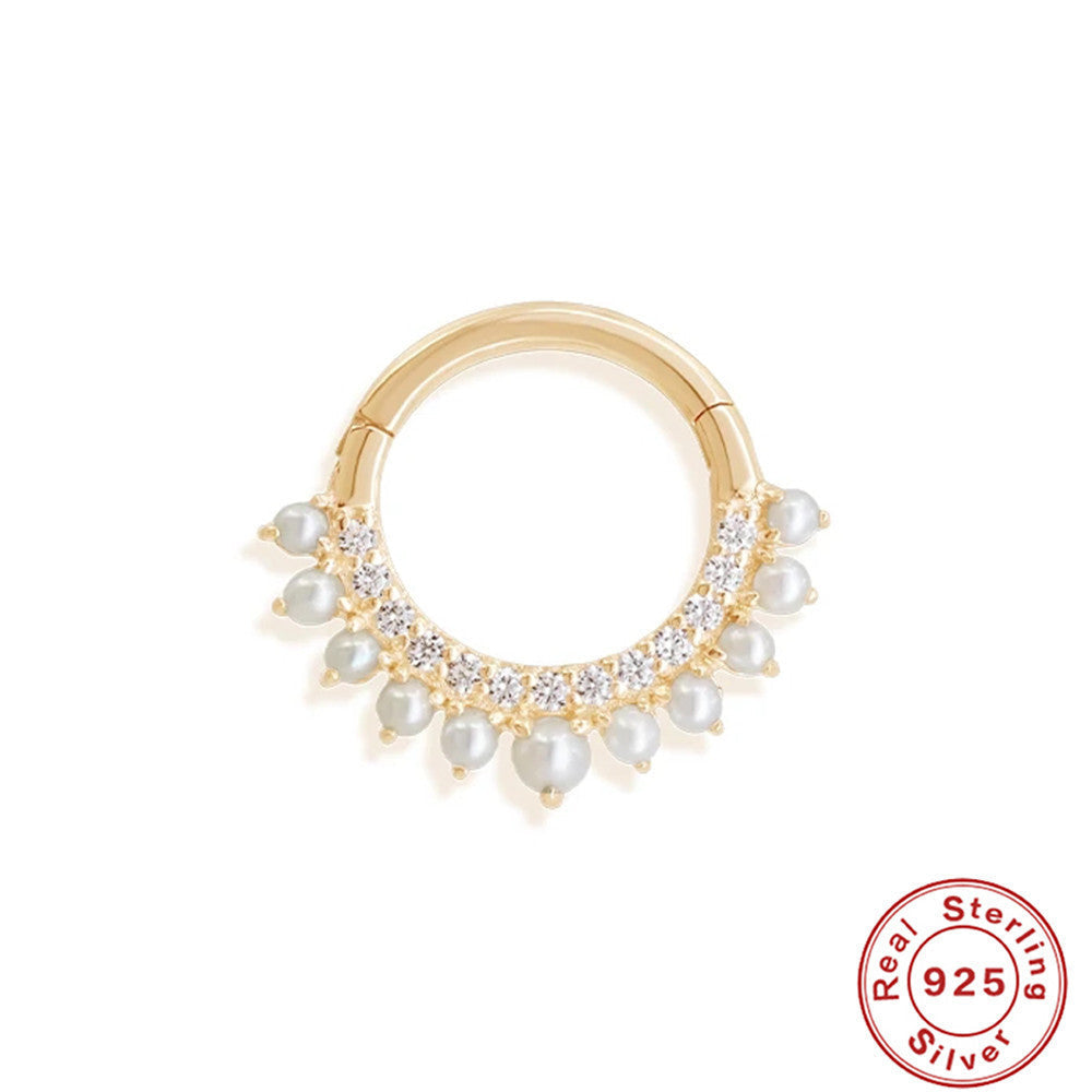 S925 Silver Double Row Rhinestone Pearl Ear Stud