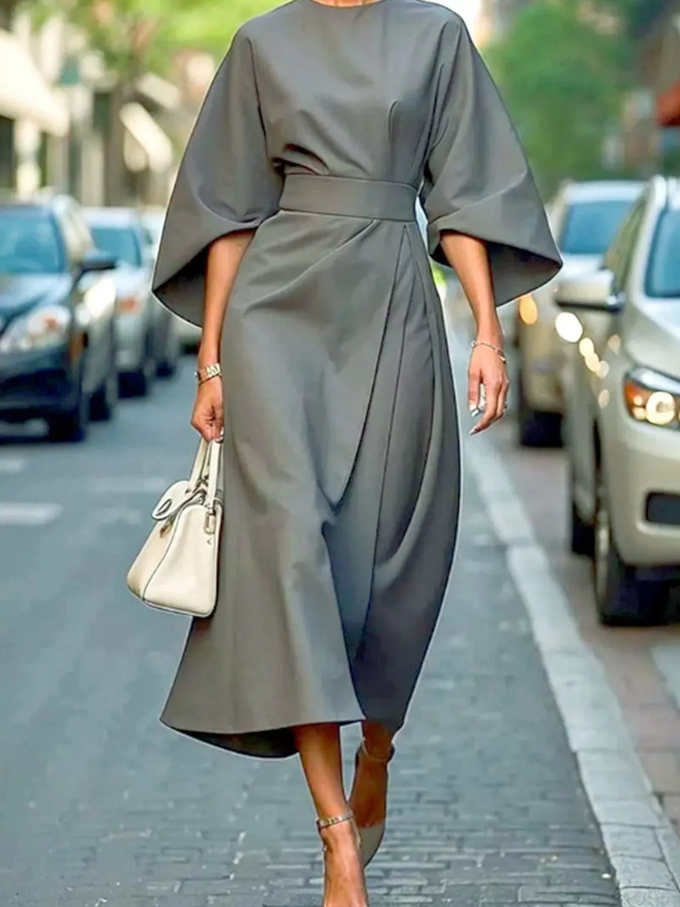 Round Neck 3/4 Sleeve Dress