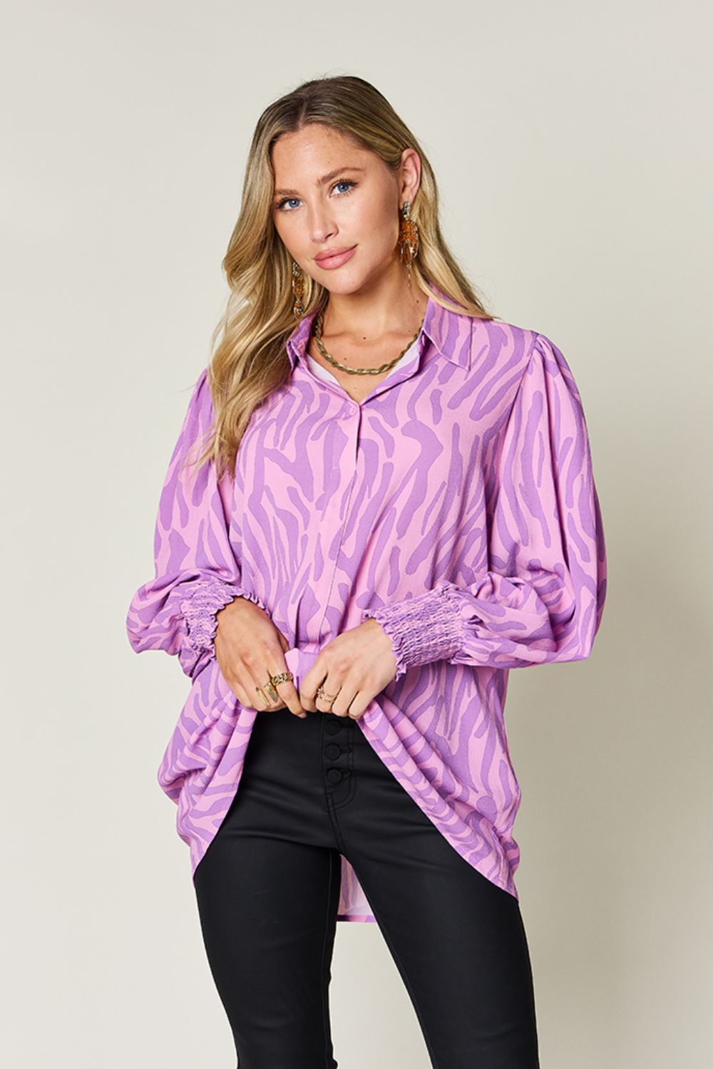 Smocked Long Sleeve Top with Alluring Print