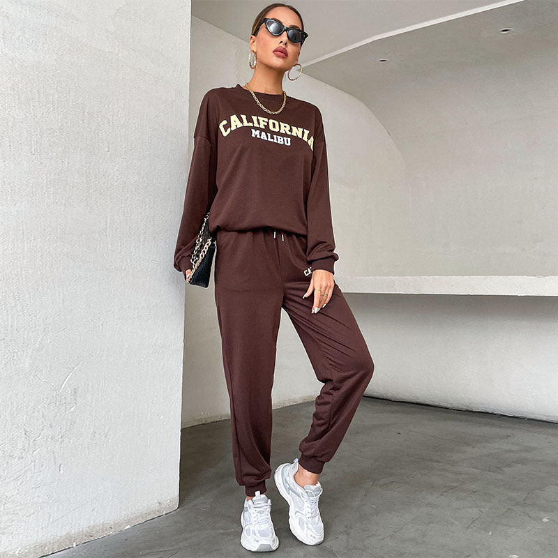 Letter-printed Two-Piece Sweatshirt Casual Sportswear Set For Women
