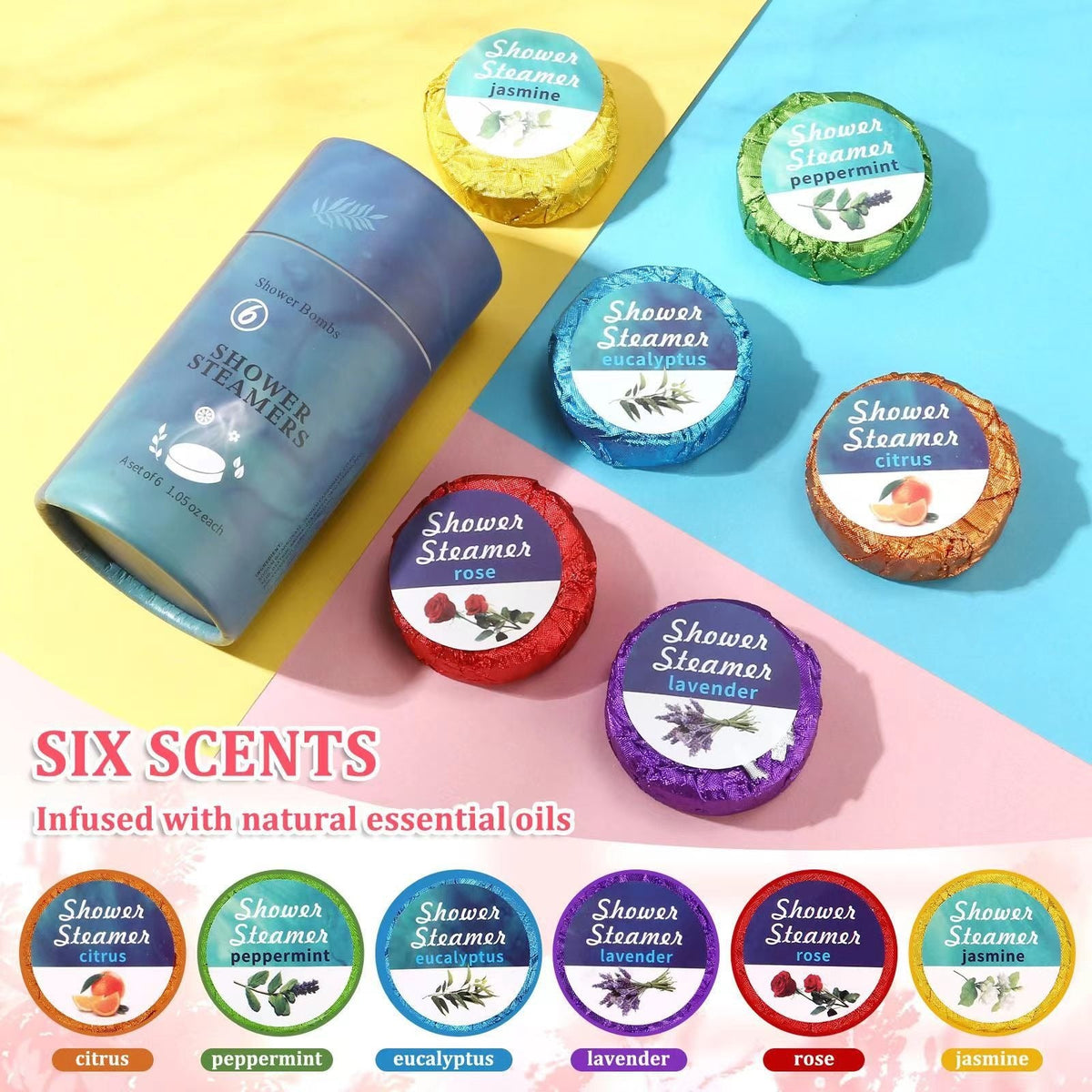Shower Steamer 6-Pack Foot Bath & Shower Multi-Scent Blend For Natural Bath Tubs