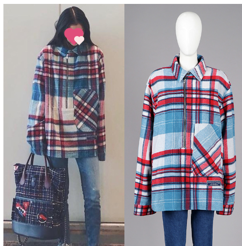Oversized Blue Plaid Half-Zip Jacket for Couples