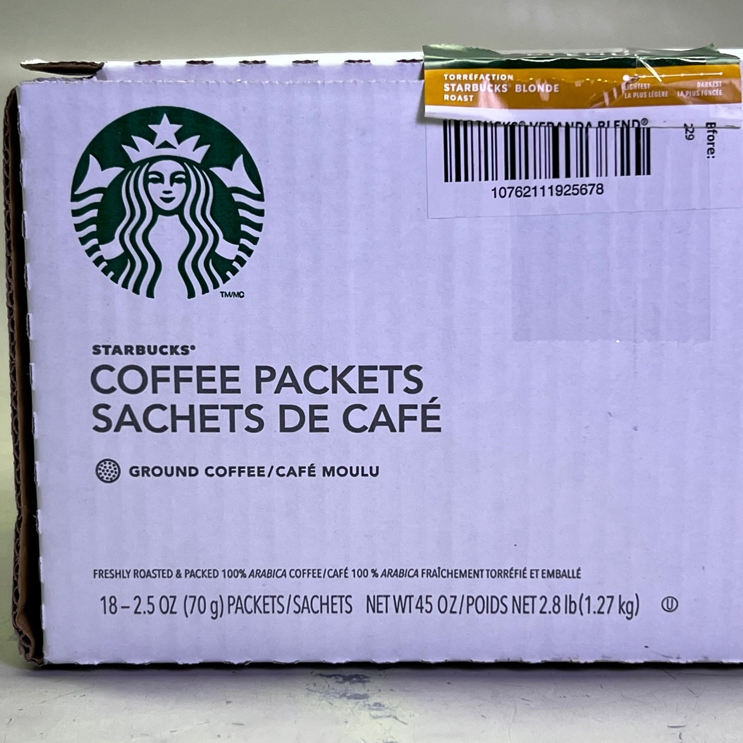 ZA@ STARBUCKS (18 PACK) Veranda Blend Ground Coffee, Blonde Roas 2.5 oz Green 11137306 BB 12/25 B