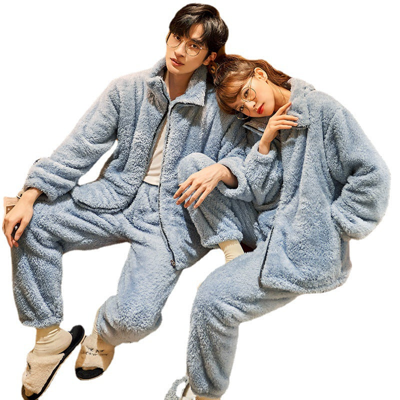 Plush Couple Thickened Flannel Thermal Zipper Suit