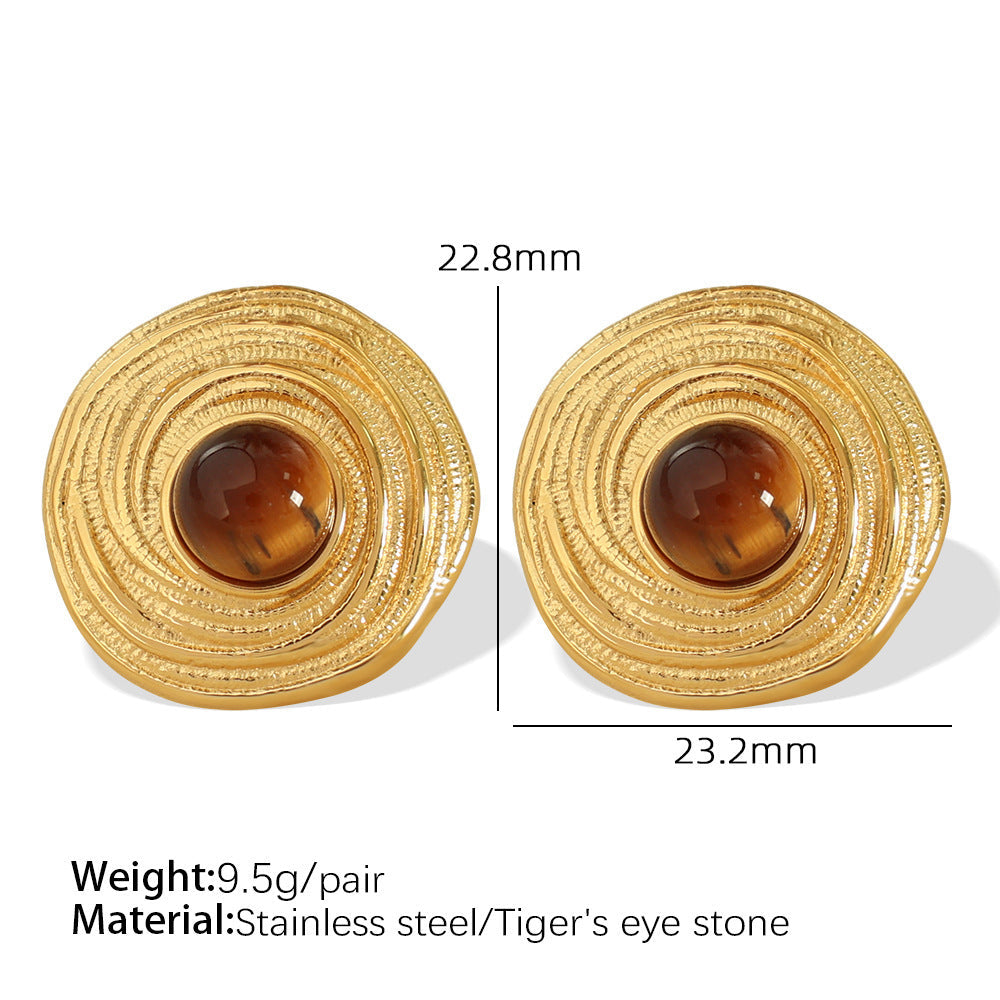 European American Tigereye Gold Earrings