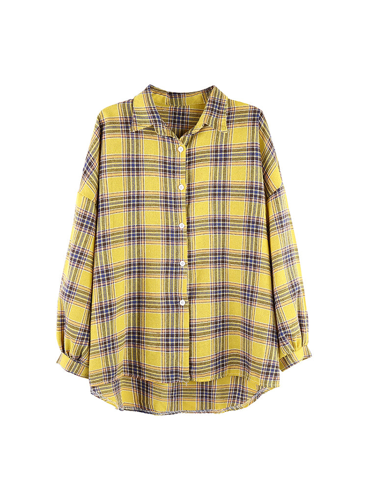 Loose design niche long-sleeved plaid shirt