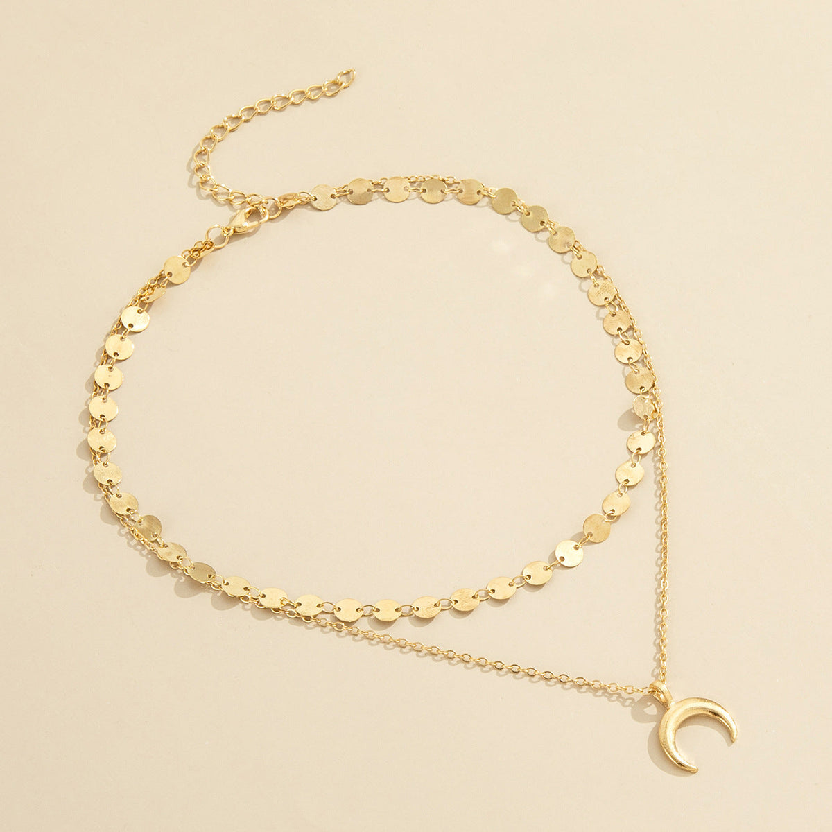 Double-layer Disc Crescent Necklace, A Set Of Five-pointed Star-shaped Pendants, Stacked Crescent Moon Pendants