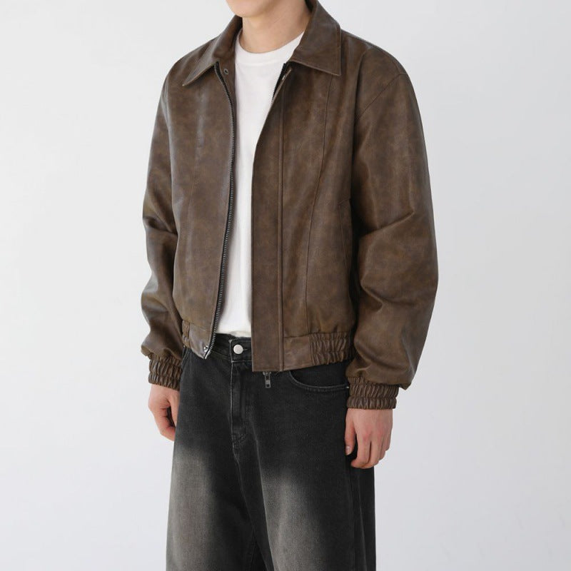 MYQ Men's Short Motorcycle Leather Jacket - Spring Style