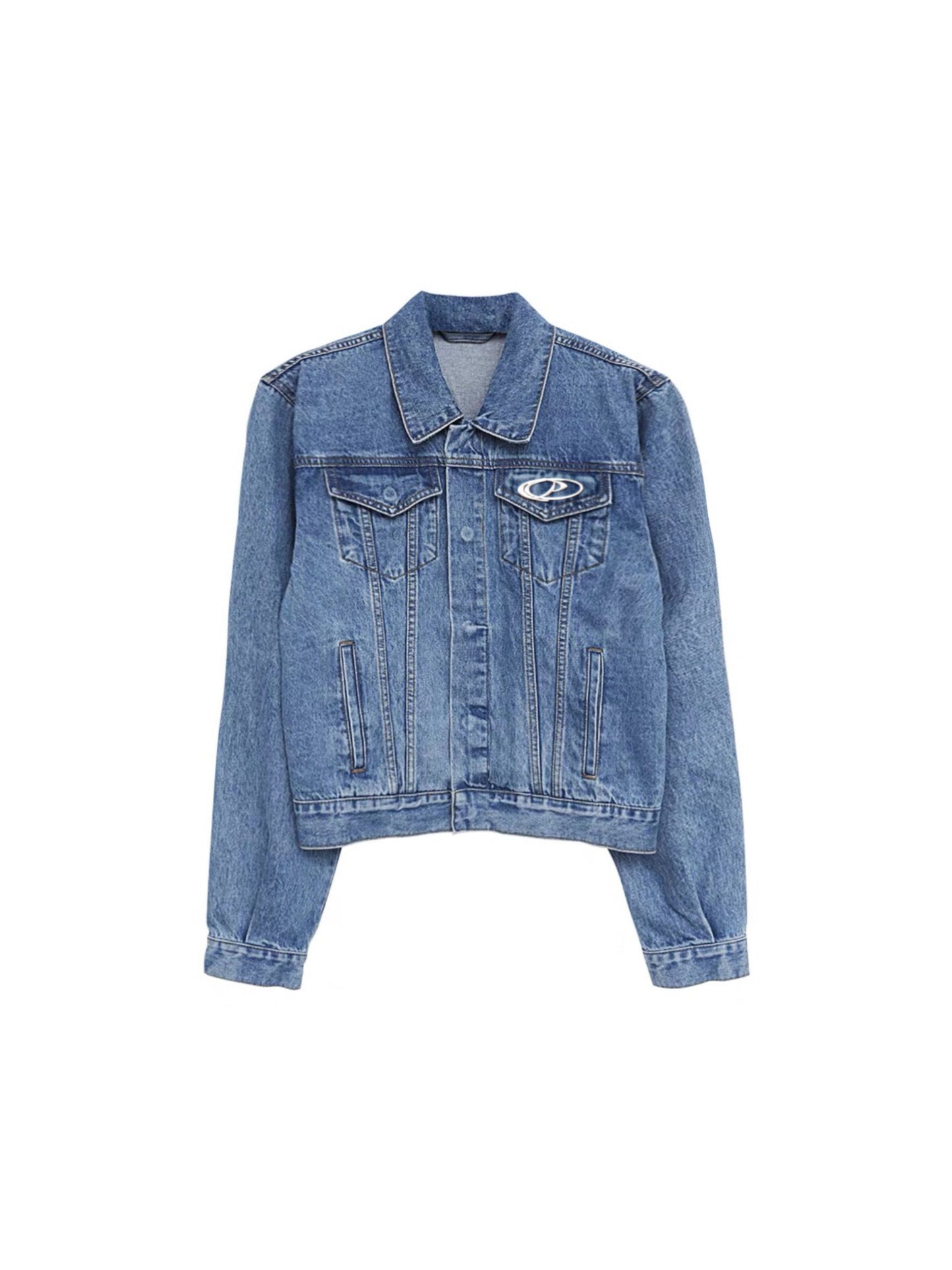 Cropped Denim Jacket with Metal Panels and Pads