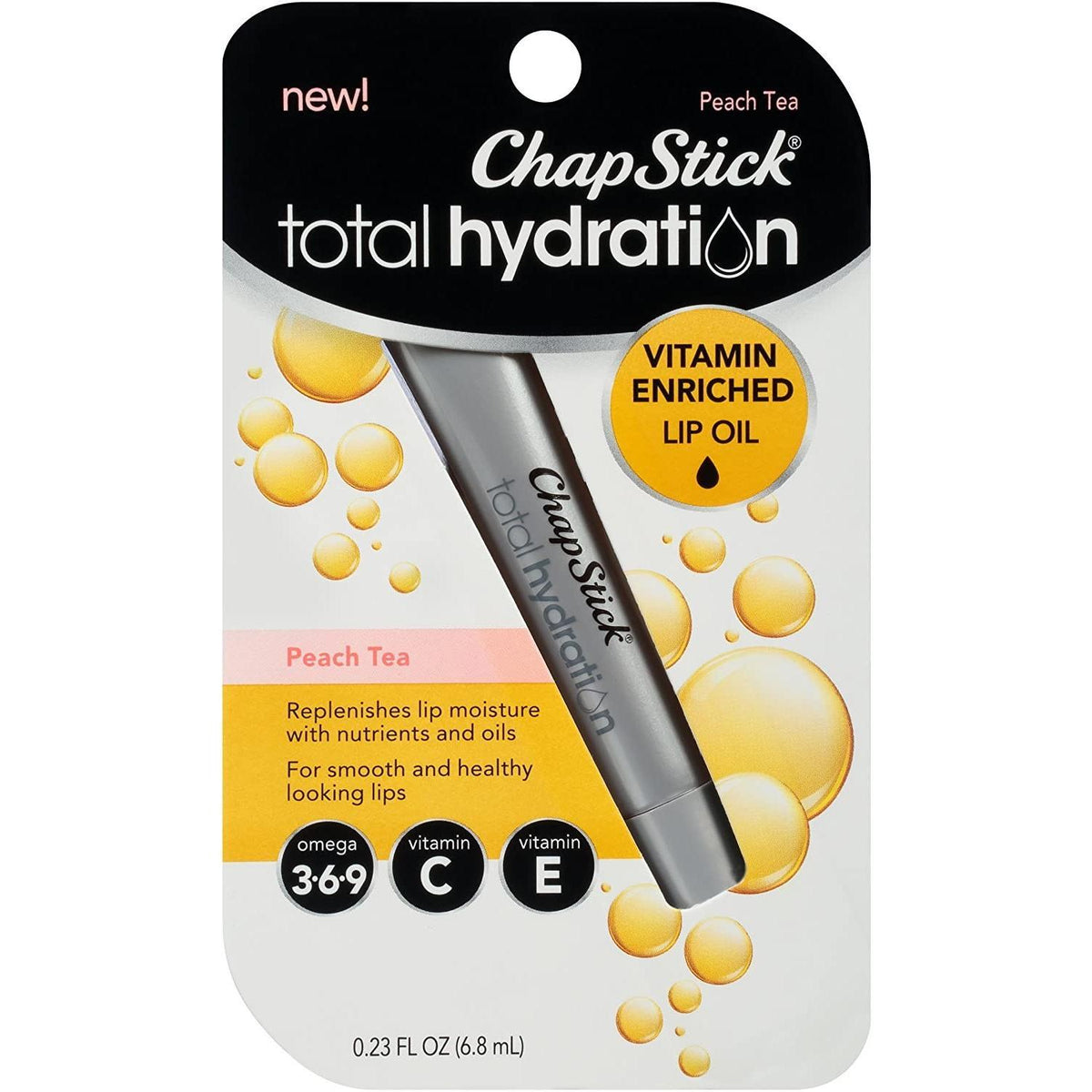 ChapStick Total Hydration Vitamin Enriched Lip Oil - Peach Tea Flavor - .23 Fl Oz