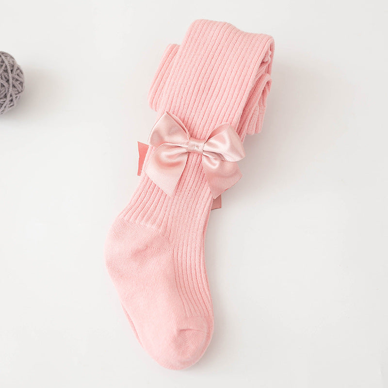 Spring And Autumn New Children's Pantyhose Bow Cotton White Baby Socks Medium Thick Foreign Girl Leggings