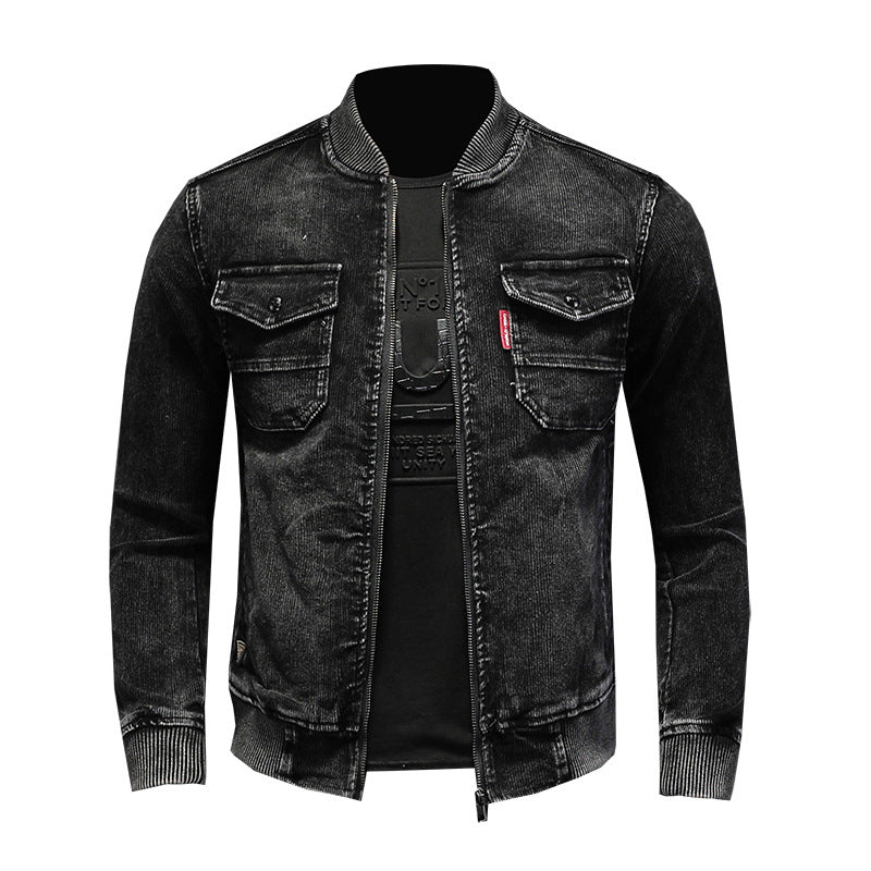 Retro Slim Fit Denim Jacket with Corduroy Collar