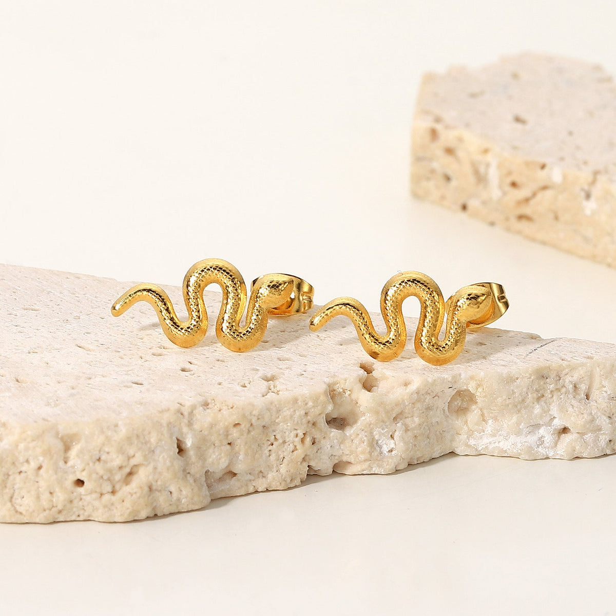 18K Gold Plated Stainless Steel Snake Stud Earrings