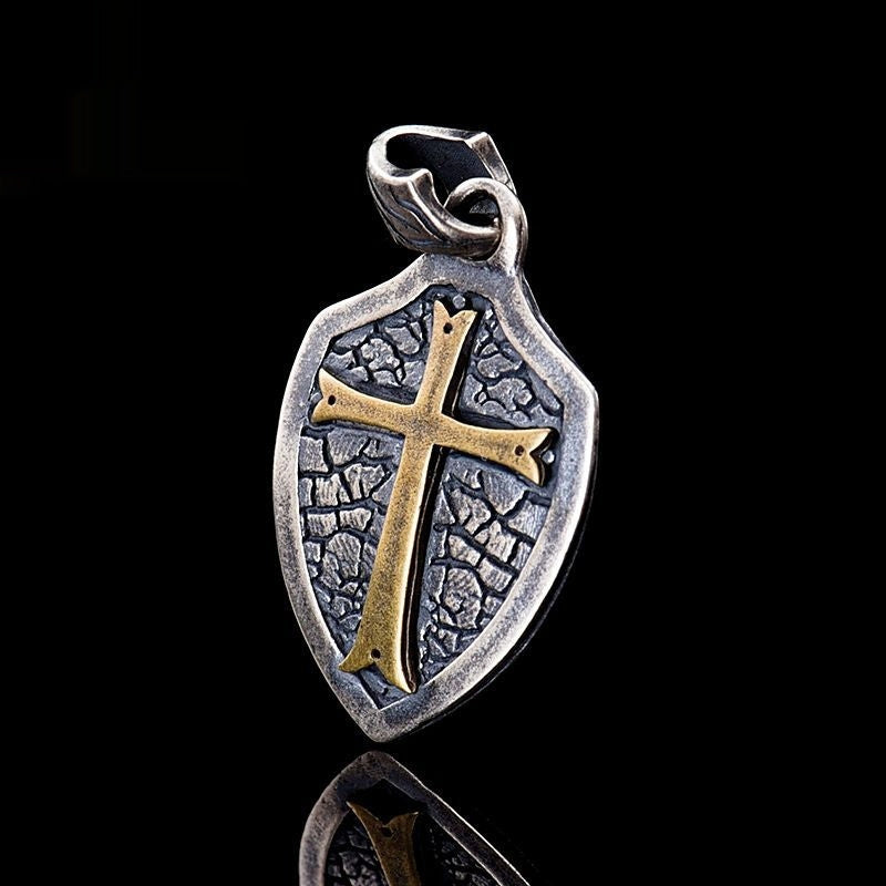 S925 Sterling Silver Cross Shield Pendant
