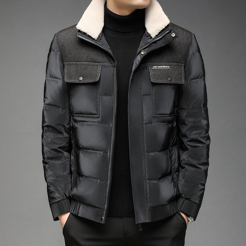 Men's Casual Winter Down Jacket with Fur Collar