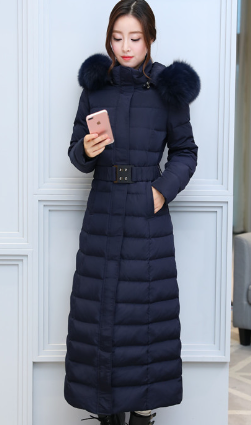 Fashionable Long Thick Solid Color Down Jacket with Fur Collar