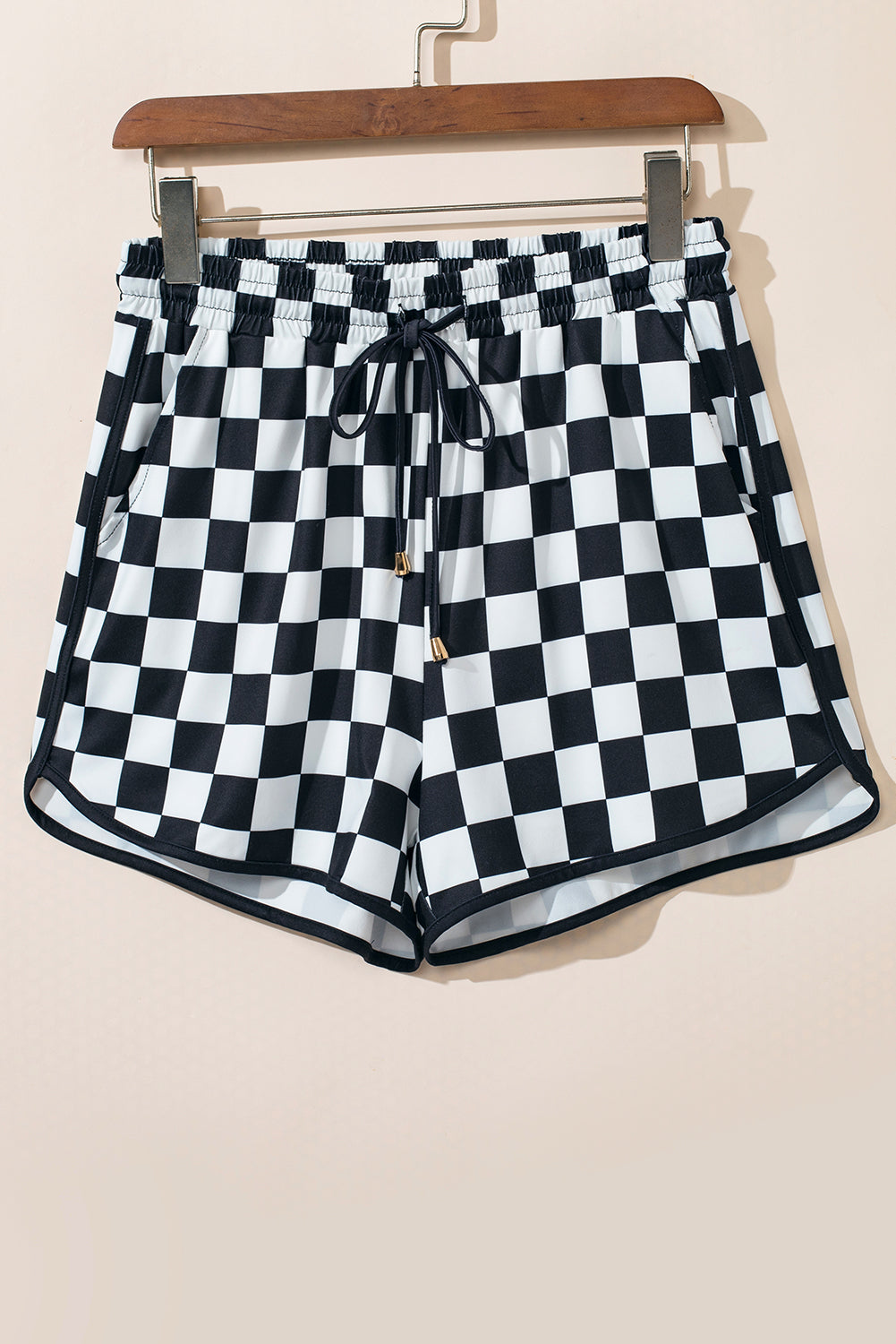 Black and White Checkered Shorts Womens - Drawstring Checkered Shorts with Pockets