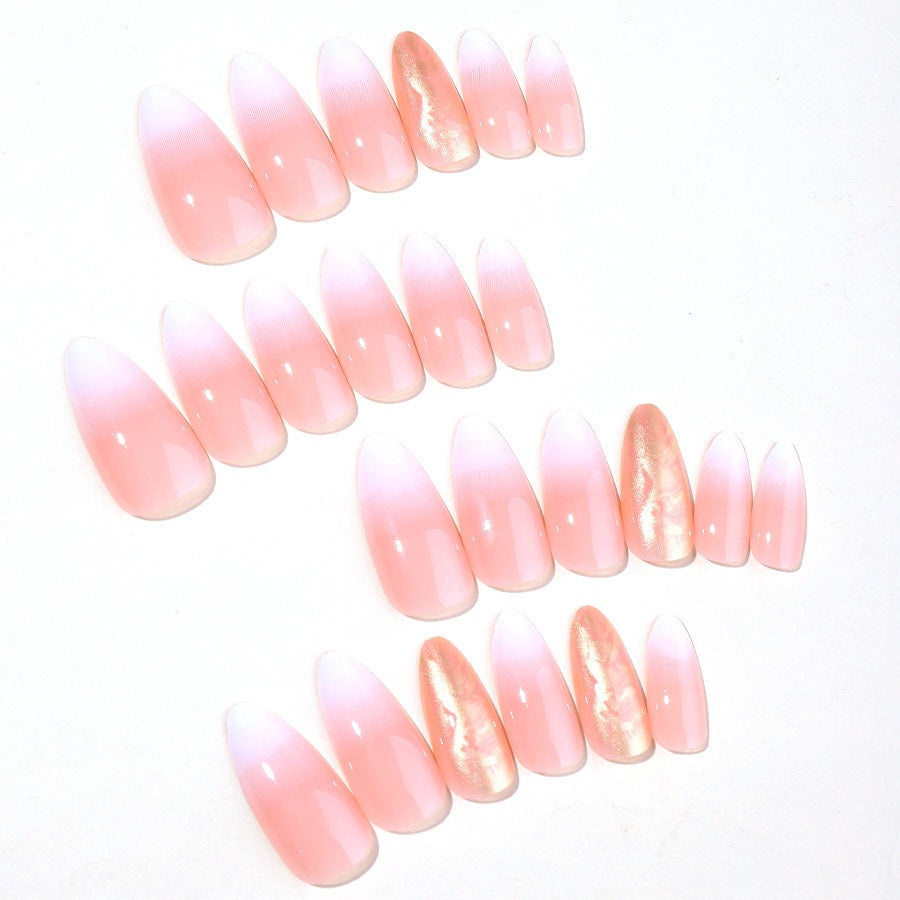 New wearable nail gradient glitter manicure patches almond-shaped nails fake nail patches