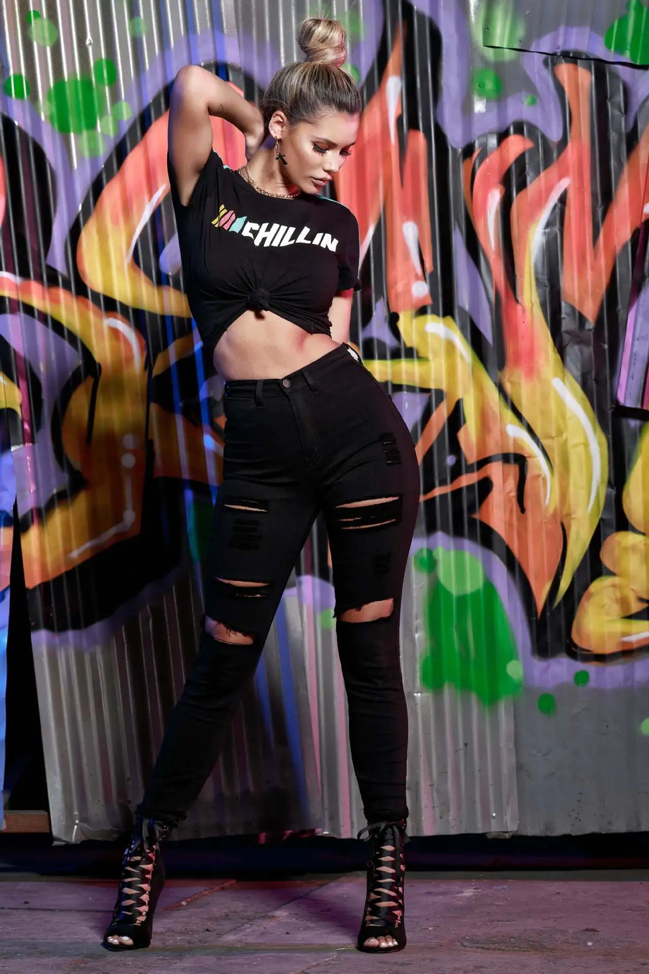 Black and White Ripped Stretch Women's Leggings