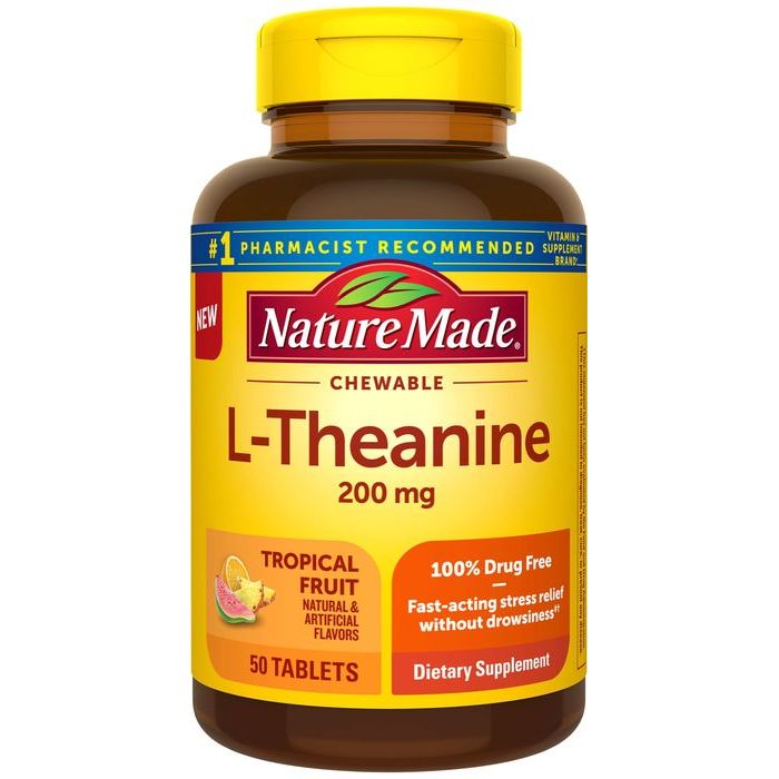 Nature Made L-Theanine 200 mg Chewable Tablets, Tropical Fruit Flavor (50 Count)