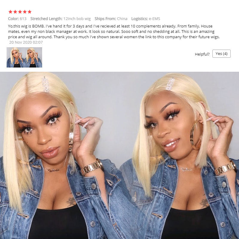 613 Blonde Bob Short Straight Human Hair Wig