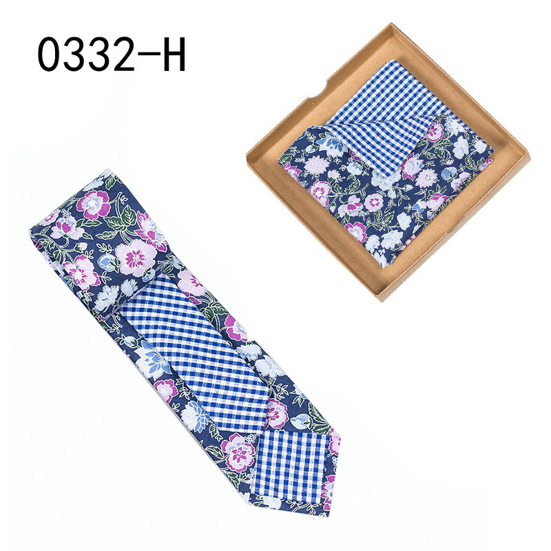 Men's Tie Floral Print Pocket Square Cotton Tie