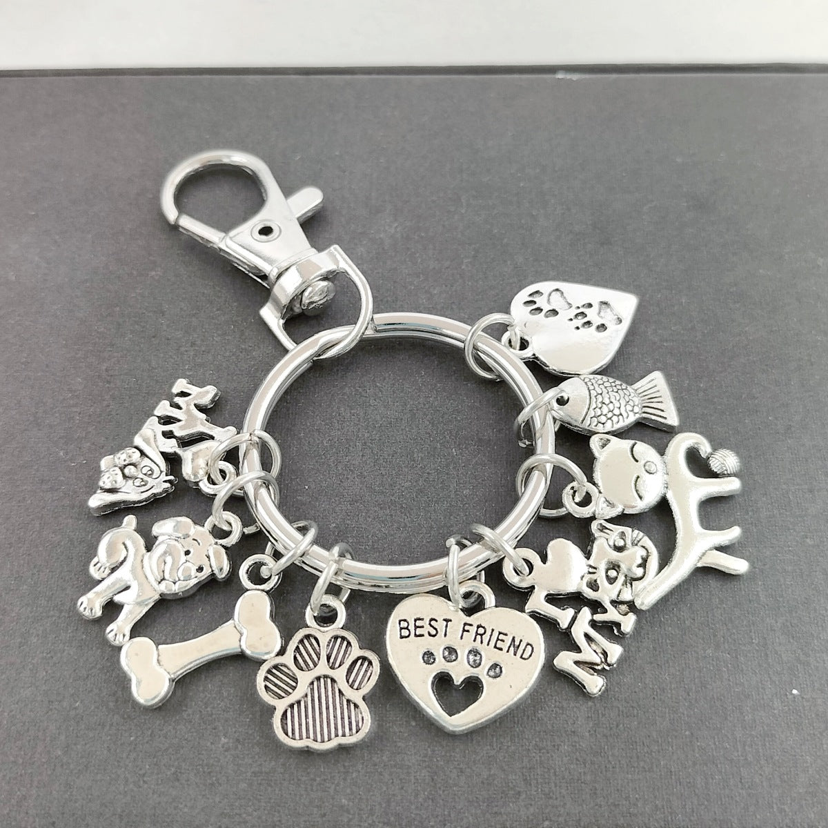 Dog Bones Cat Fish Footprints Dog's Paw Best Friend Pet Key Ring