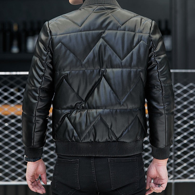 Black Men's Short Leather Jacket for Spring Youth