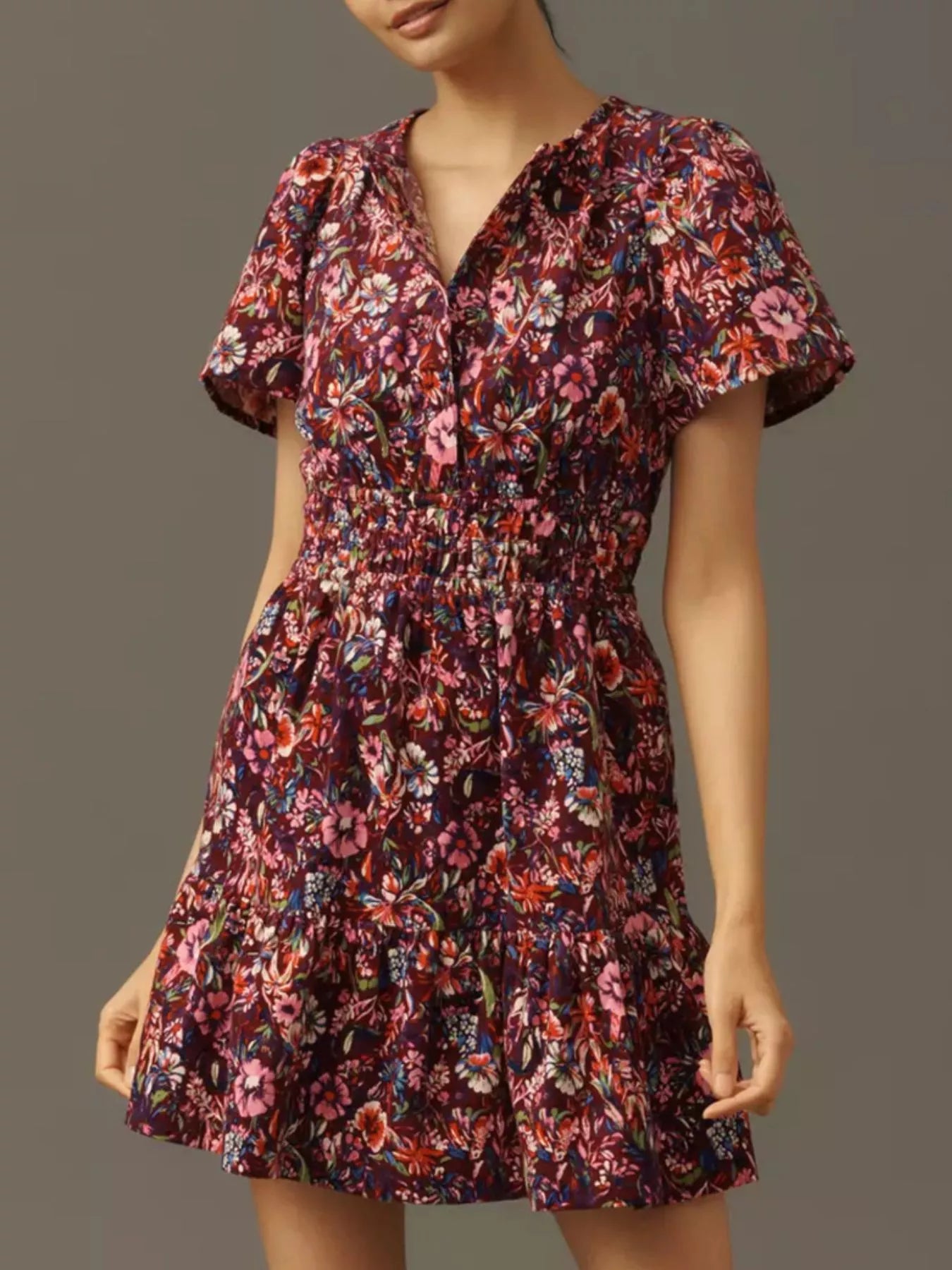 Printed Notched Short Sleeve Dress
