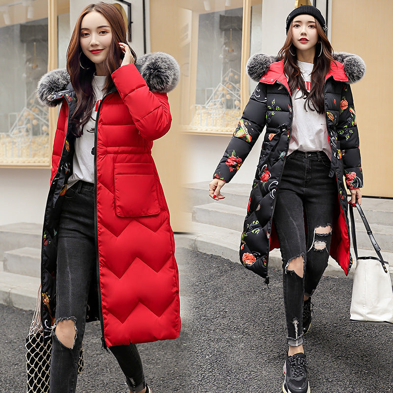 Reversible Long Down Cotton Jacket for Women Plus Size