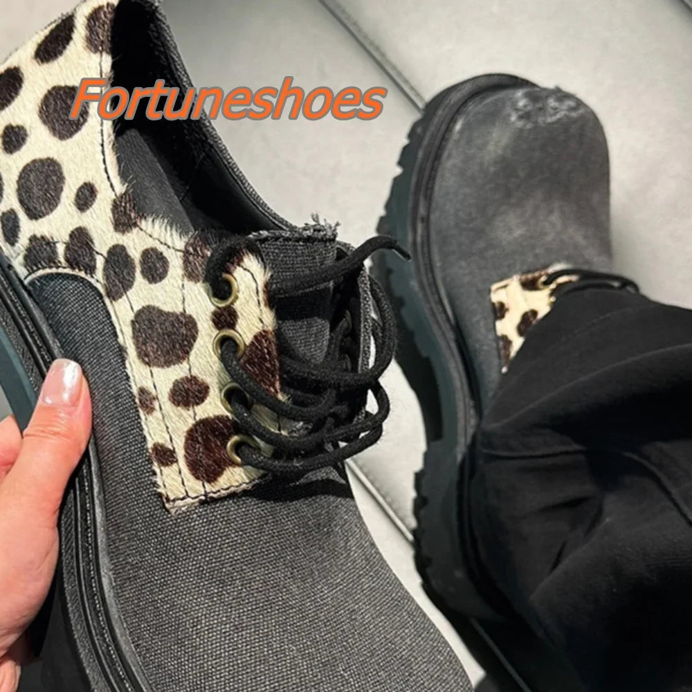 Shallow Patchwork Round Toe Retro Style Platform Shoes