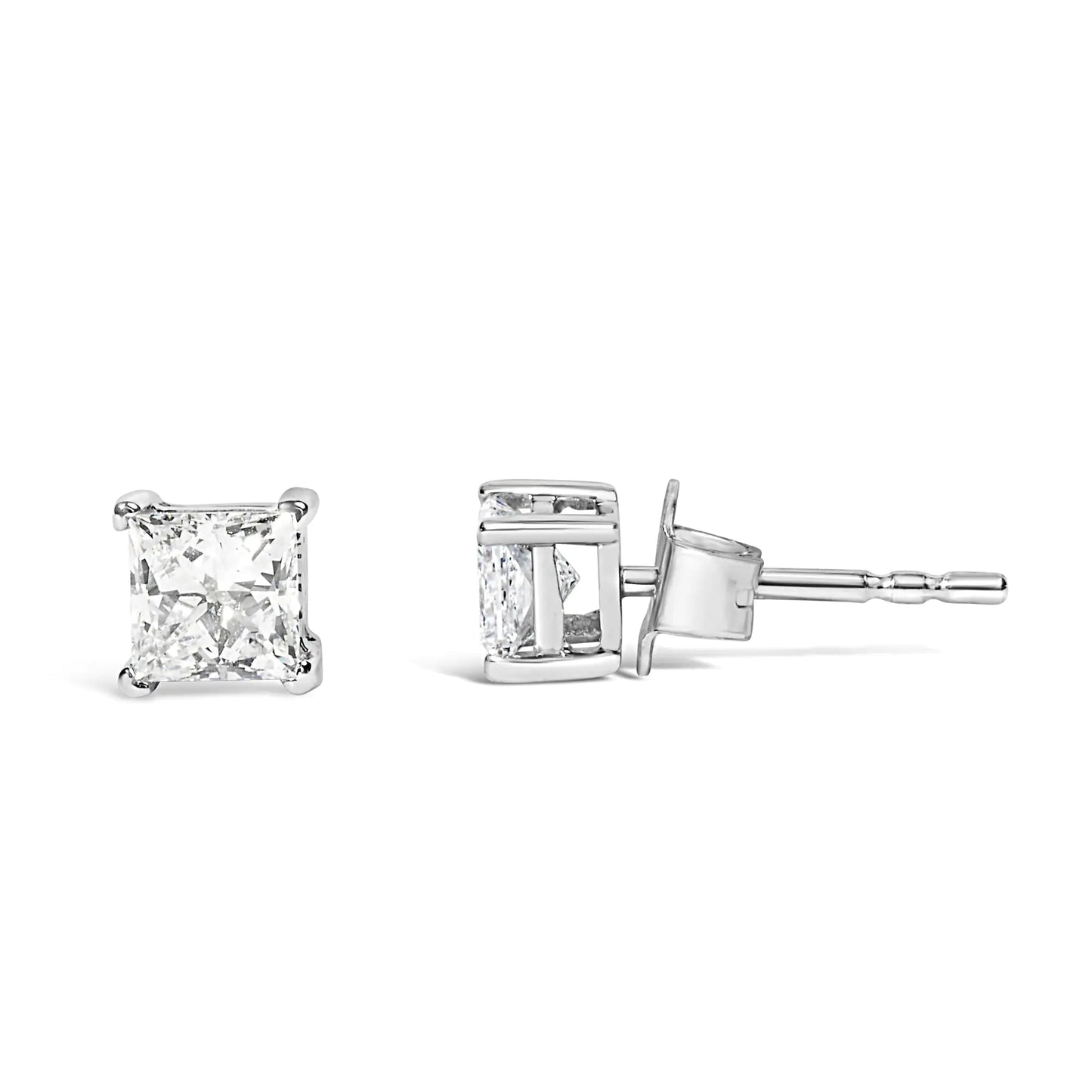 Style Loft Collection Solitaire 14K White Gold 3/8 Ctw Lab Grown Princess-Cut Diamond 4-Prong Stud Earrings (VS1-VS2 Clarity, F-G Color)