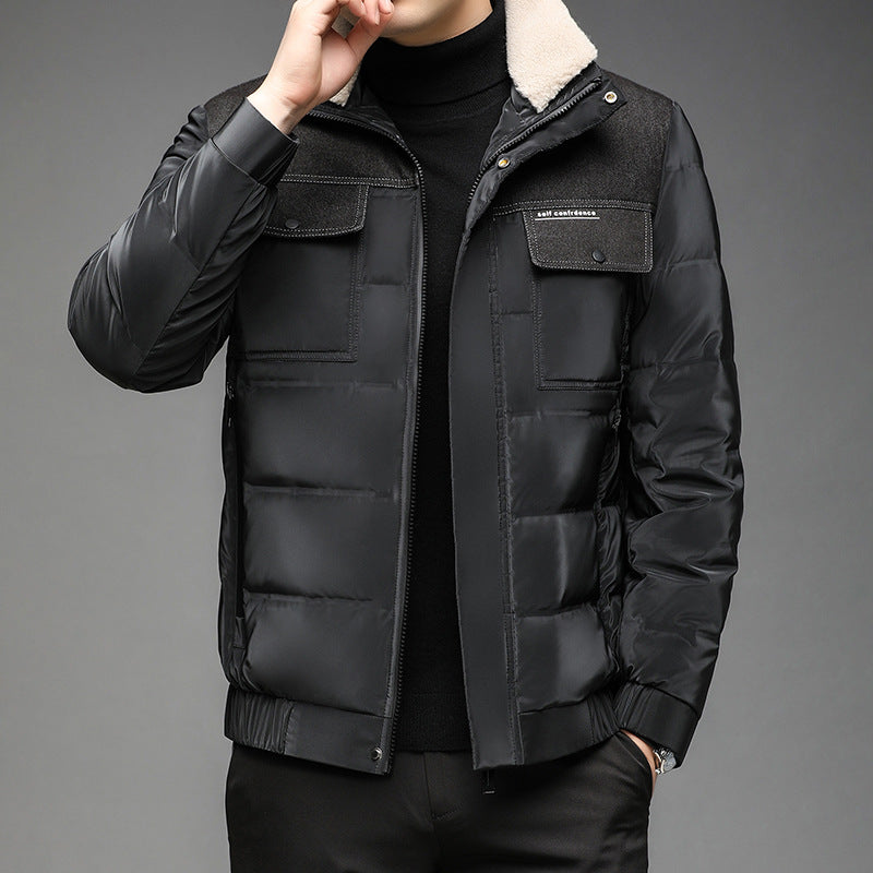 Men's Casual Winter Down Jacket with Fur Collar
