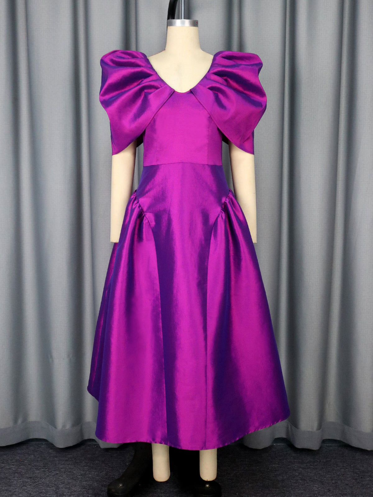 Puff Sleeve Evening Dress A Hem Pleated Banquet Dress